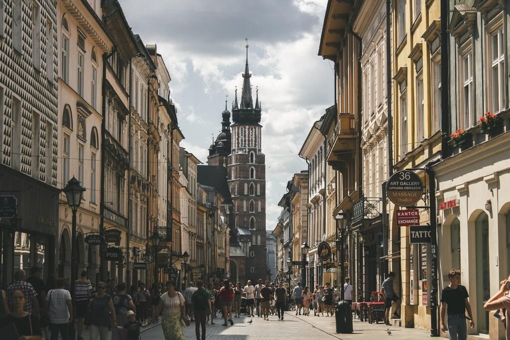 street, tower, krakow, poland, tourism, europe, urban, travel, krakow, krakow, poland, poland, poland, poland, poland, europe
