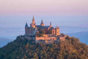 castle, hohenzollern, sunrise, fortress, morning mood, hohenzollern castle, germany, baden-wuerttemberg, nature, mountain